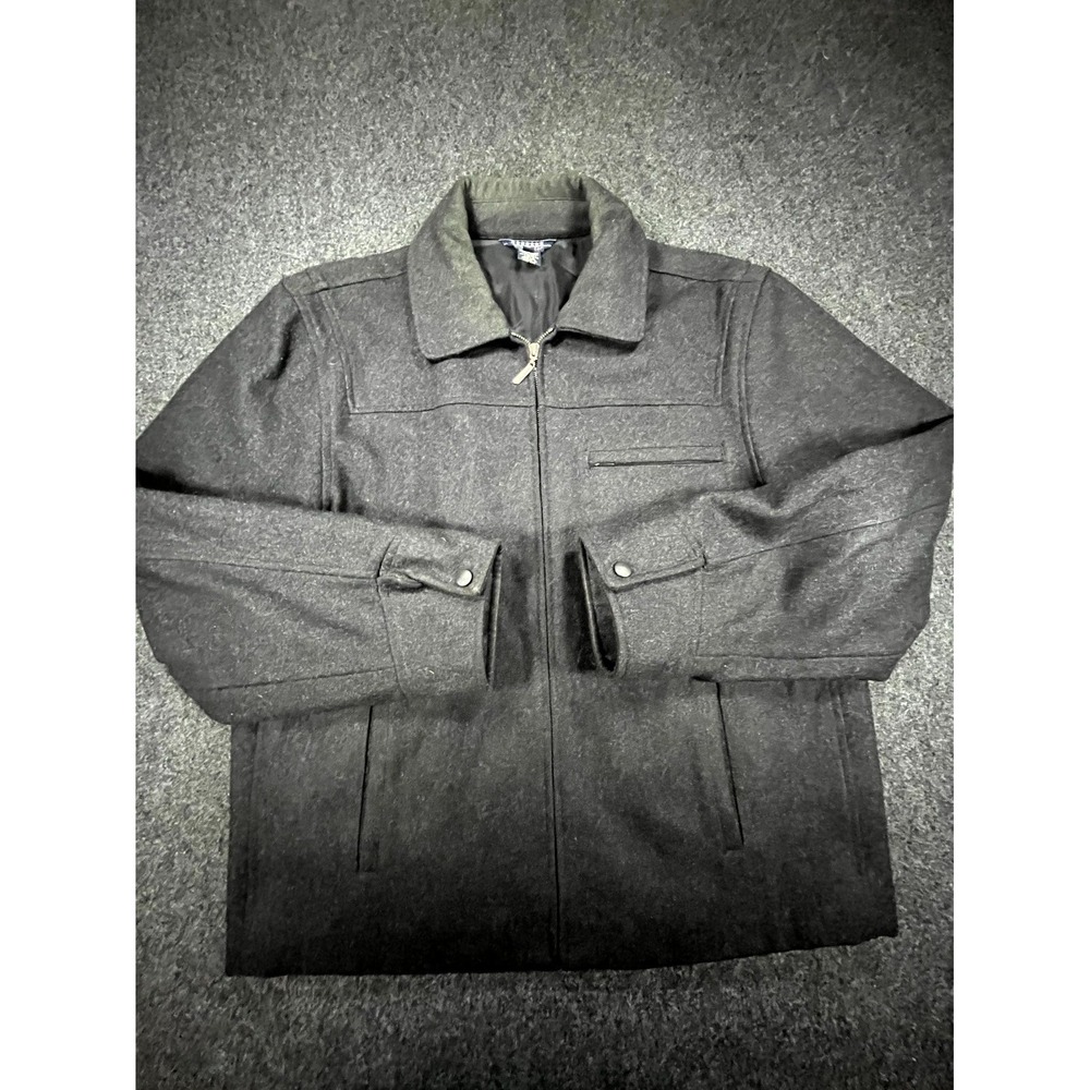 Vintage 90s Mac & Jac Jacket Women's Large Gray Wool Blend Collared Zip Front